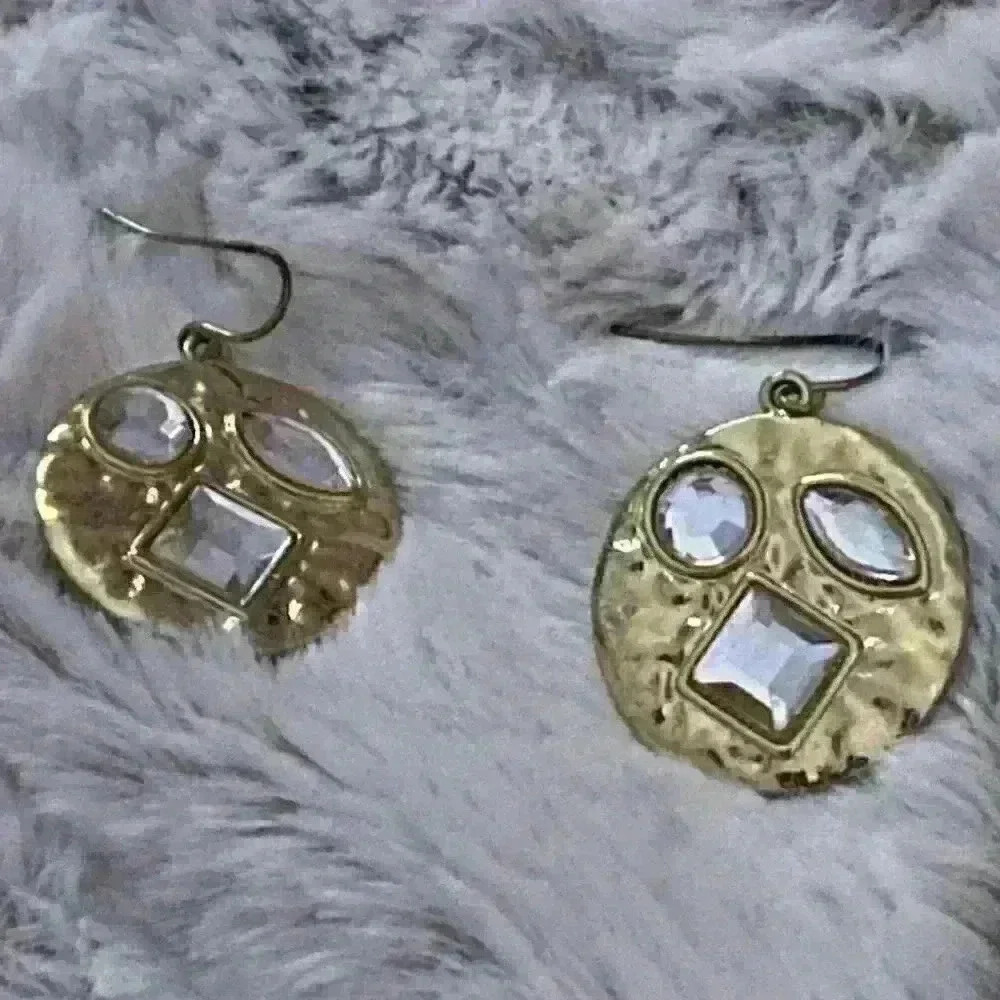 Gold Tone Geometric Gemstone Dangle Earrings Statement Jewelry